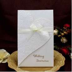 Cheap Invitation Card Foiling Wedding Invitation with Silk Bow Heart Shape